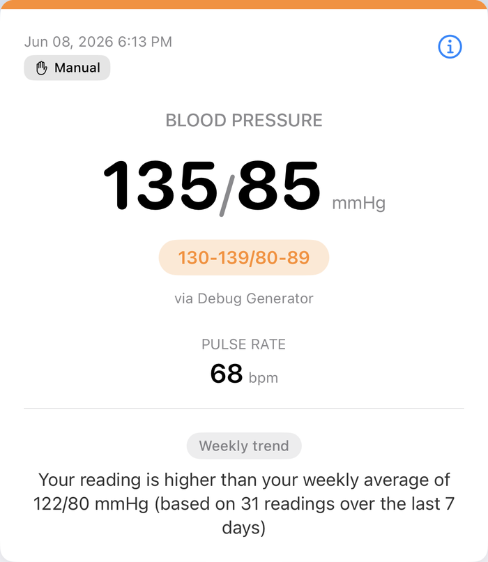 ADC @Home Home screen showing a 30-day streak message and the latest reading with its category and weekly trend