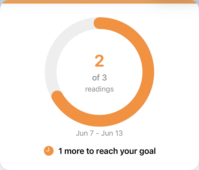 ADC @Home Goals card showing 2 of 3 weekly readings completed